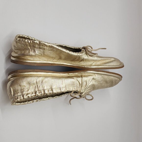 PILCRO Bow Tie Ballet Flats - Gold Size 7 - Picture 5 of 15